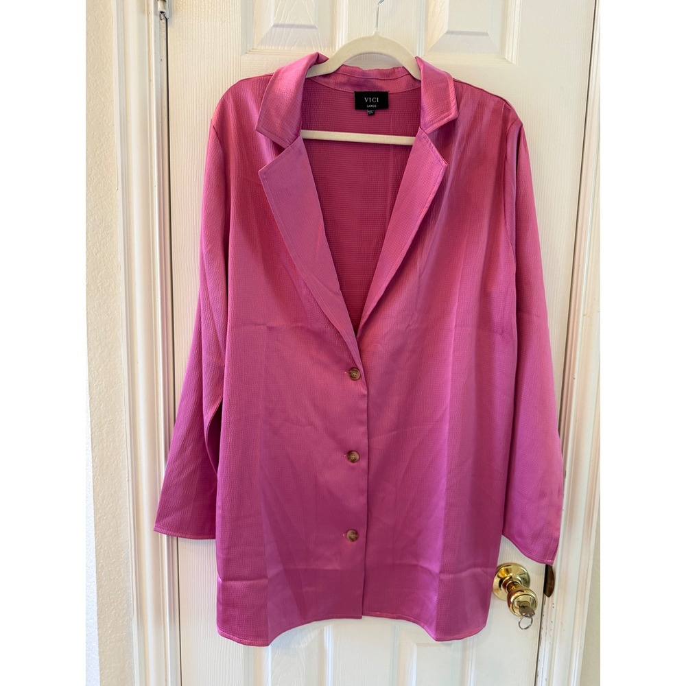 VICI Collection Women's Textured Button Front Blazer Shirt Magenta Pink Size‎ L